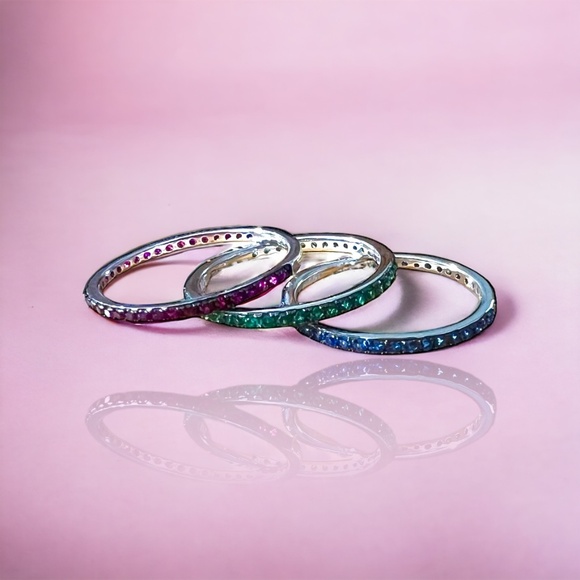 Ruby, Emerald or Sapphire Skinny Bands Sterling Silver 925, Stacking rings - Picture 5 of 13